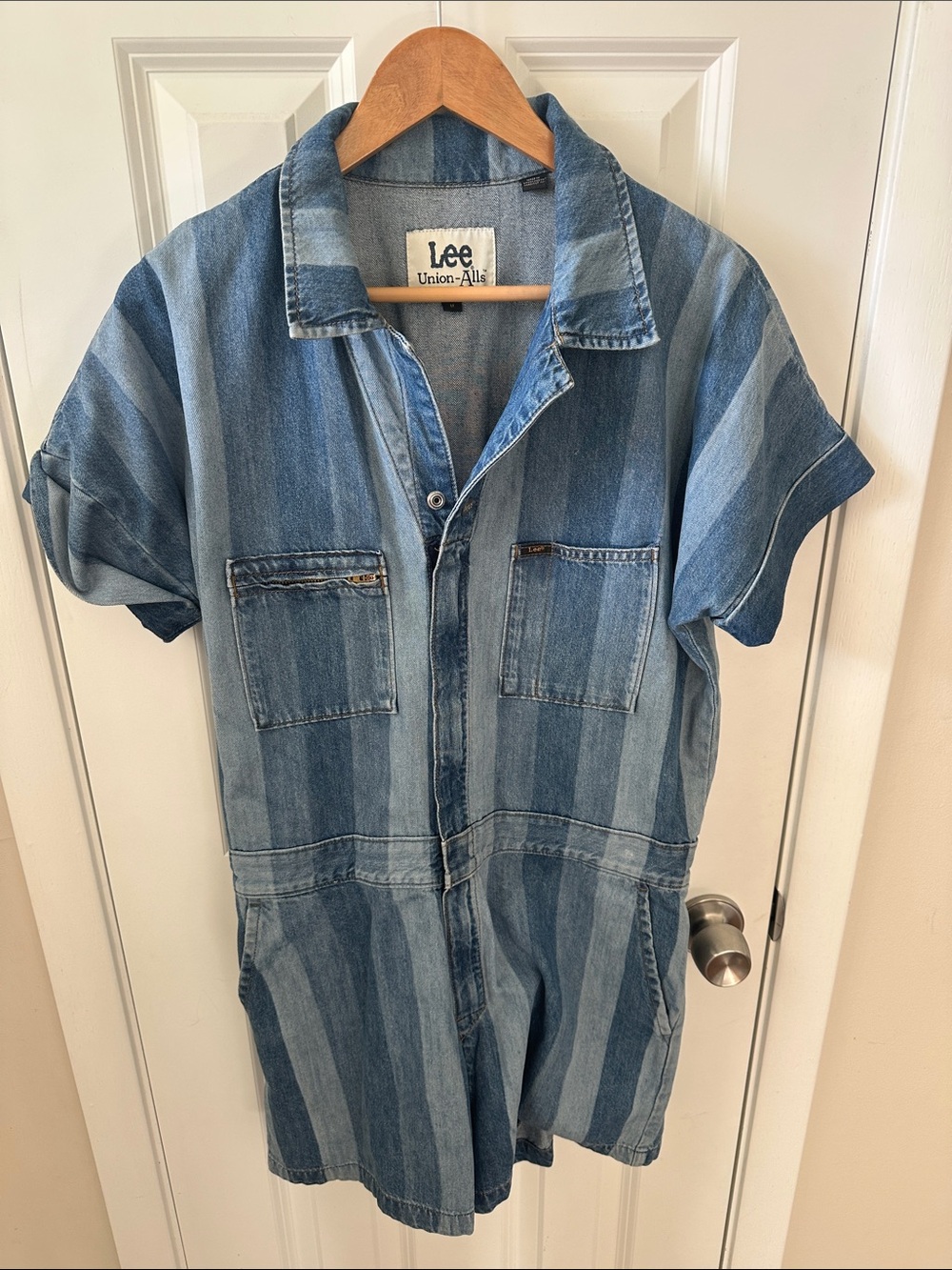 Lee Vertical Stripe Denim Romper - Light & Dark Blue